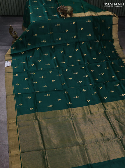 Pure chanderi silk saree green with zari woven buttas and zari woven border