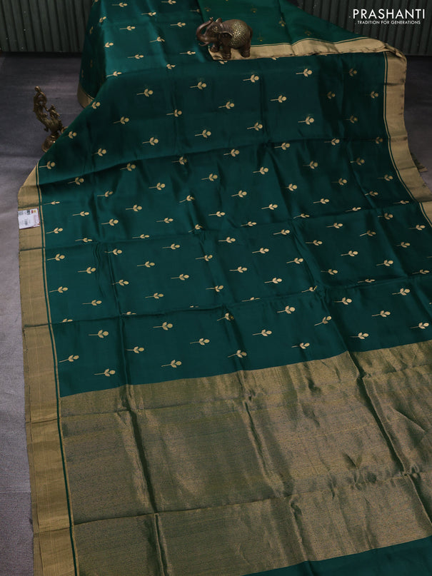 Pure chanderi silk saree green with zari woven buttas and zari woven border