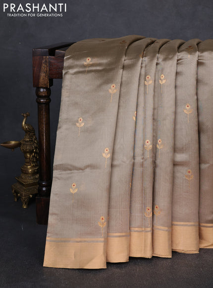 Pure chanderi silk saree beige with zari woven buttas and zari woven border