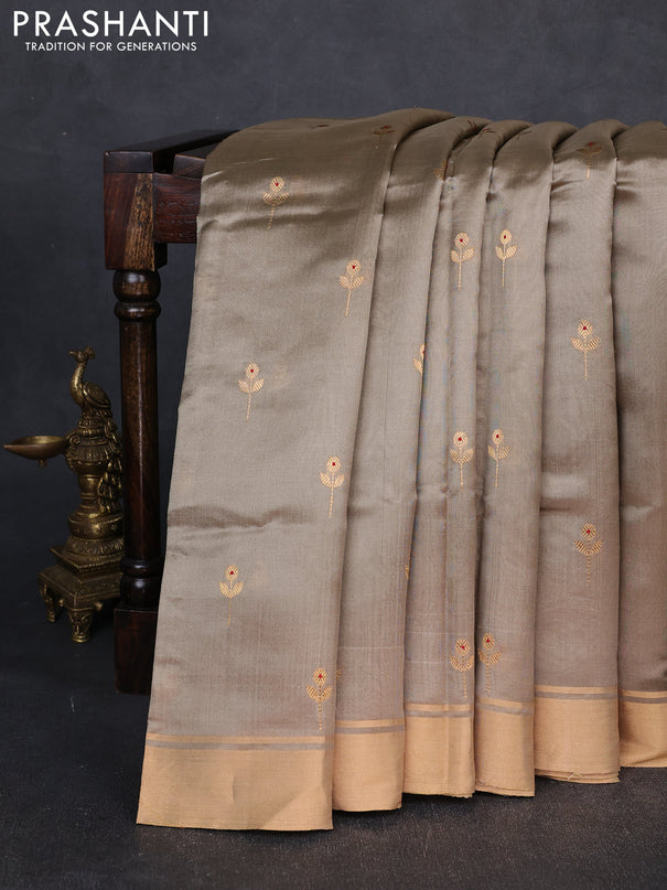 Pure chanderi silk saree beige with zari woven buttas and zari woven border