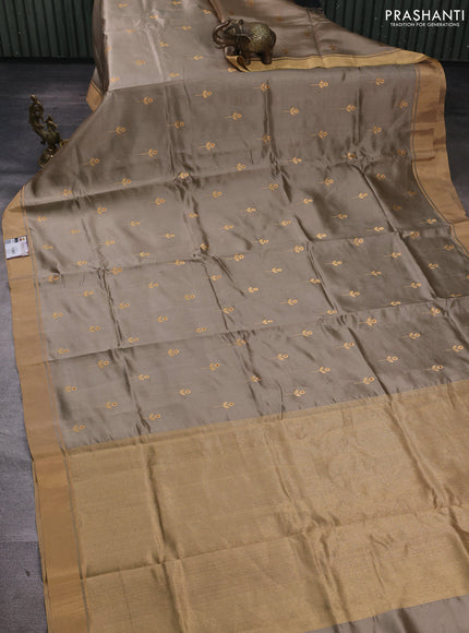 Pure chanderi silk saree beige with zari woven buttas and zari woven border