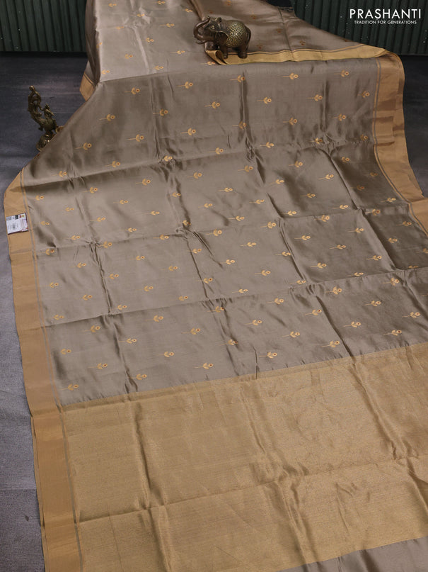 Pure chanderi silk saree beige with zari woven buttas and zari woven border