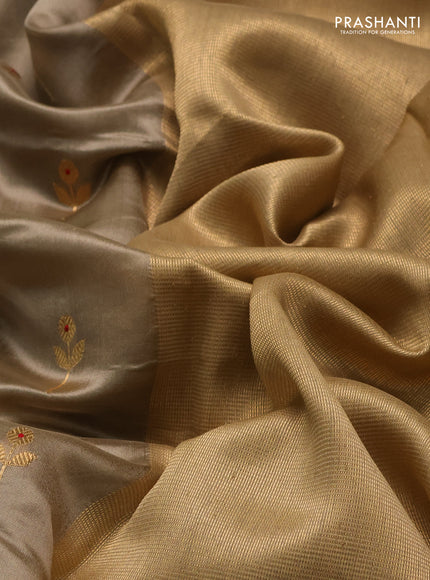 Pure chanderi silk saree beige with zari woven buttas and zari woven border