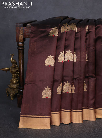 Pure chanderi silk saree coffee brown with zari woven buttas and zari woven border