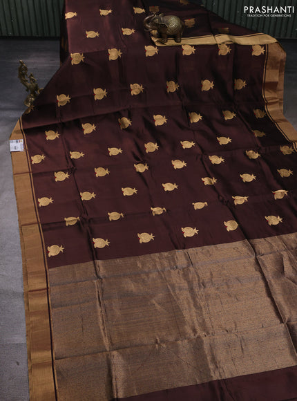 Pure chanderi silk saree coffee brown with zari woven buttas and zari woven border