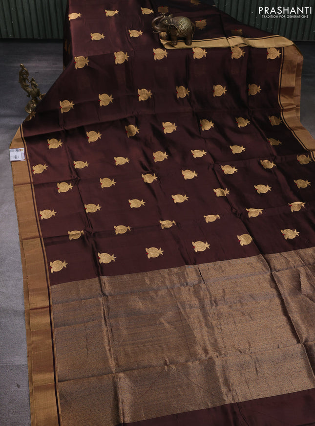 Pure chanderi silk saree coffee brown with zari woven buttas and zari woven border