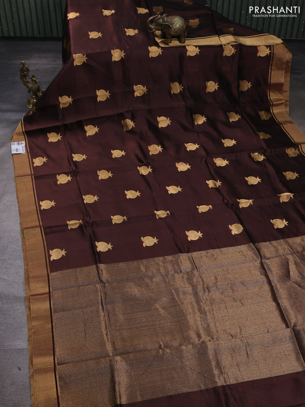 Pure chanderi silk saree coffee brown with zari woven buttas and zari woven border