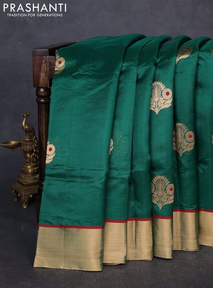 Pure chanderi silk saree green with zari woven buttas and zari woven border