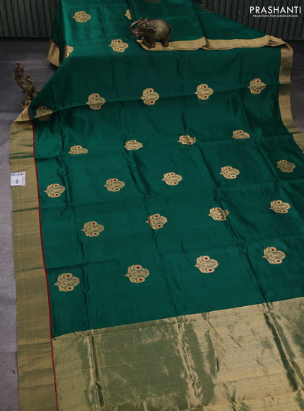 Pure chanderi silk saree green with zari woven buttas and zari woven border