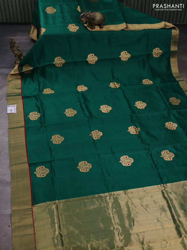 Pure chanderi silk saree green with zari woven buttas and zari woven border