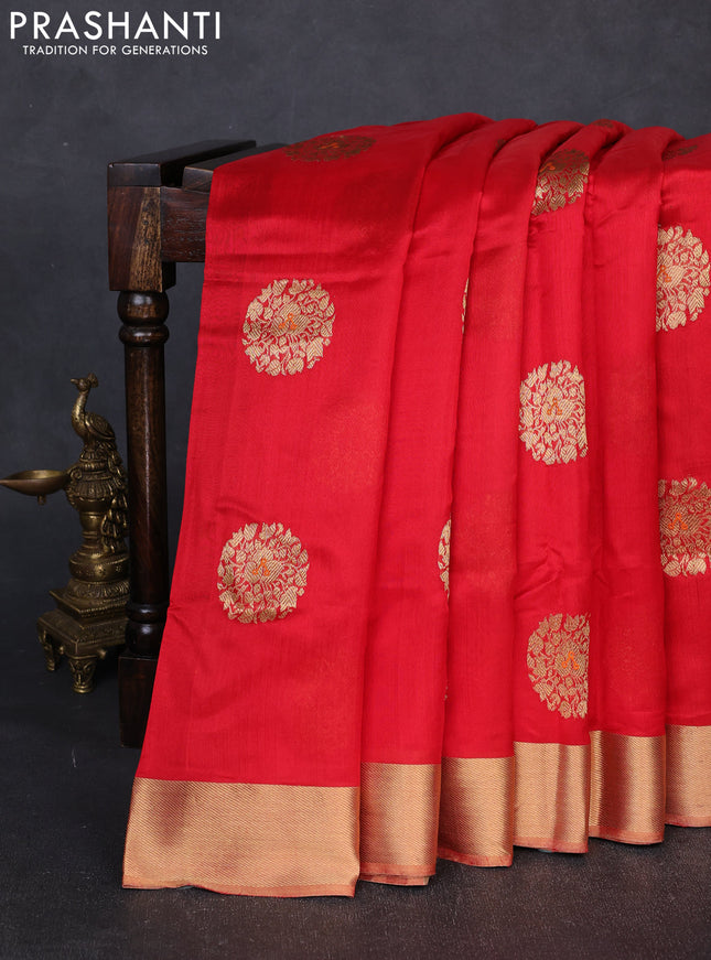 Pure chanderi silk saree red with zari woven buttas and zari woven border