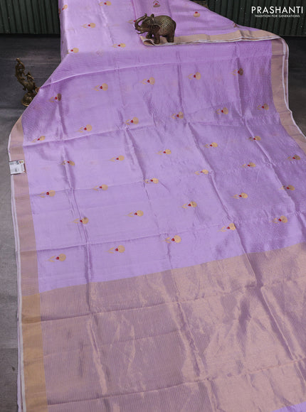 Pure chanderi silk saree mild lavender with allover checks & buttas and zari woven border