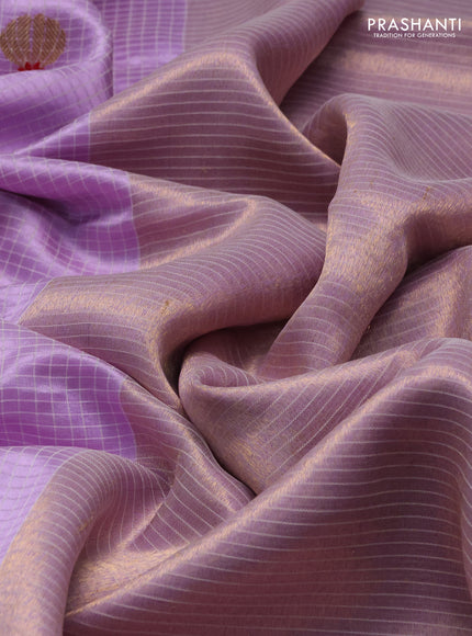 Pure chanderi silk saree mild lavender with allover checks & buttas and zari woven border