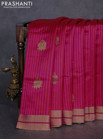 Pure chanderi silk saree pink red with allover stripes & buttas and zari woven border
