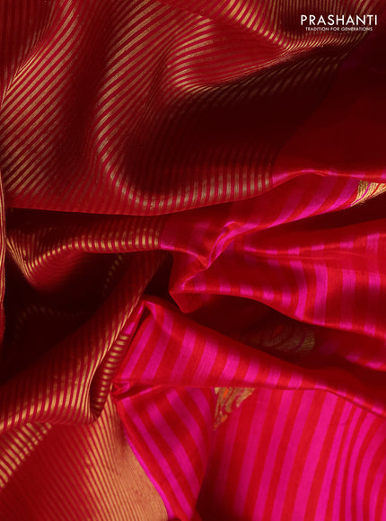 Pure chanderi silk saree pink red with allover stripes & buttas and zari woven border