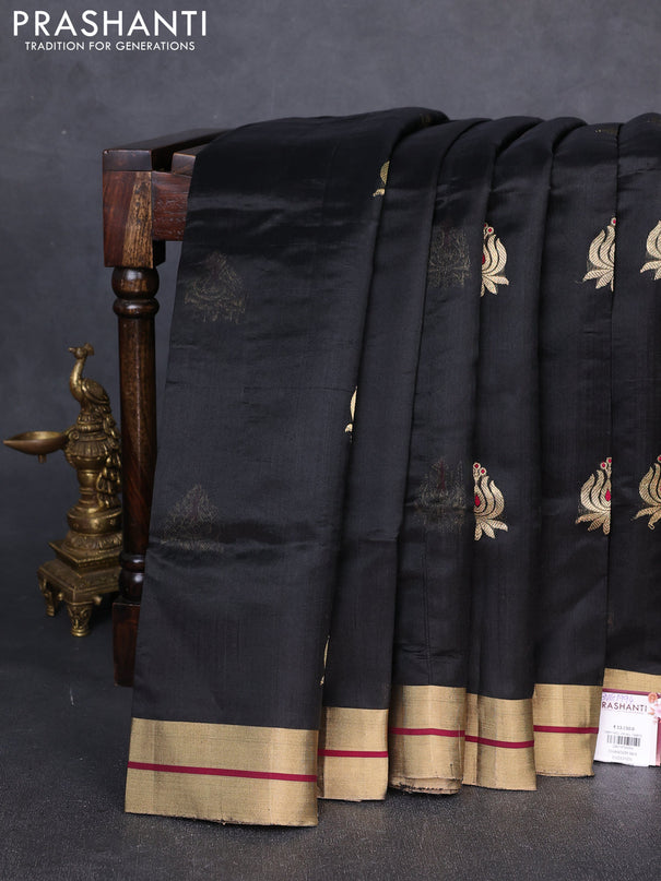 Pure chanderi silk saree black with zari woven buttas and zari woven border