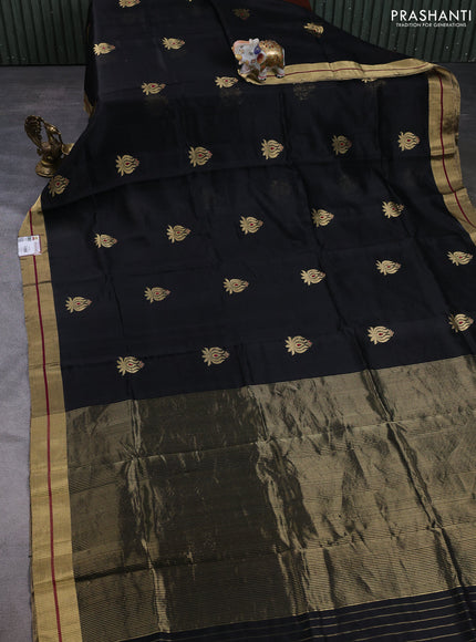 Pure chanderi silk saree black with zari woven buttas and zari woven border