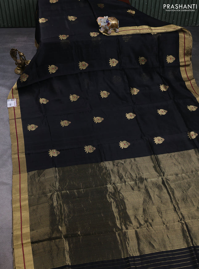 Pure chanderi silk saree black with zari woven buttas and zari woven border