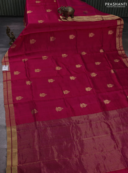 Pure chanderi silk saree reddish pink with zari woven buttas and zari woven border