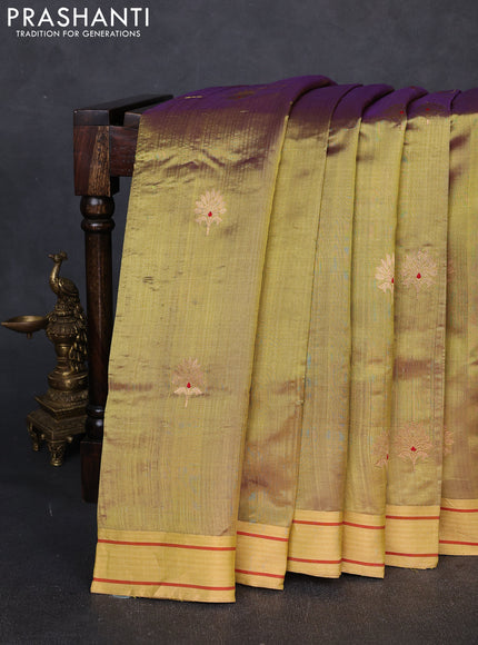 Pure chanderi silk saree mehendi green with zari woven buttas and zari woven border