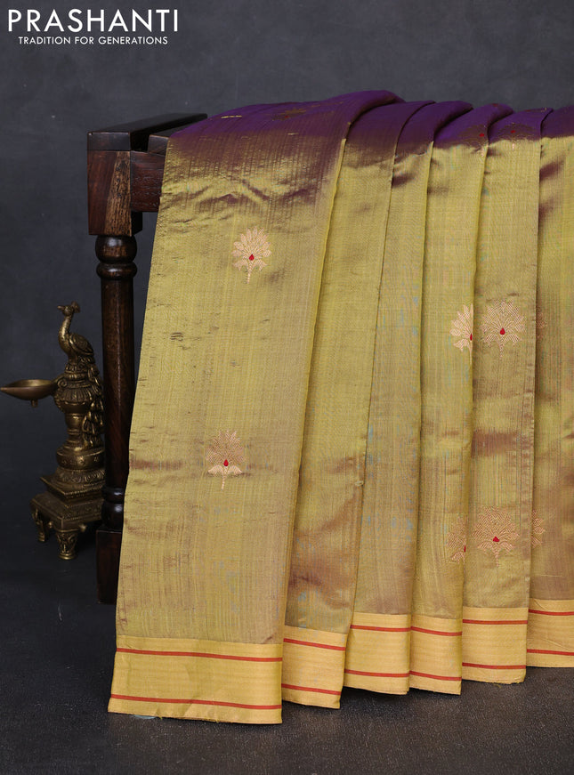 Pure chanderi silk saree mehendi green with zari woven buttas and zari woven border