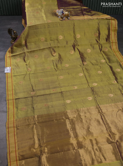 Pure chanderi silk saree mehendi green with zari woven buttas and zari woven border