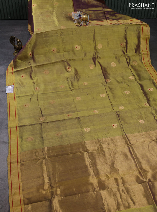 Pure chanderi silk saree mehendi green with zari woven buttas and zari woven border