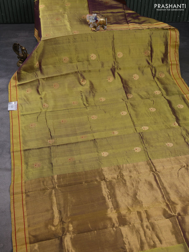 Pure chanderi silk saree mehendi green with zari woven buttas and zari woven border