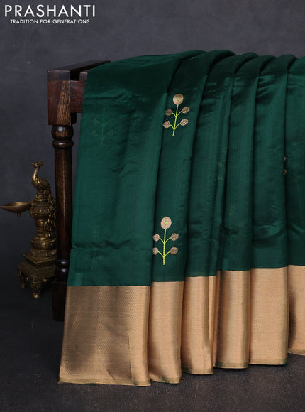 Pure chanderi silk saree bottle green with thread & zari woven buttas and zari woven border