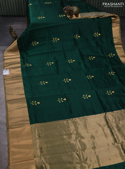 Pure chanderi silk saree bottle green with thread & zari woven buttas and zari woven border