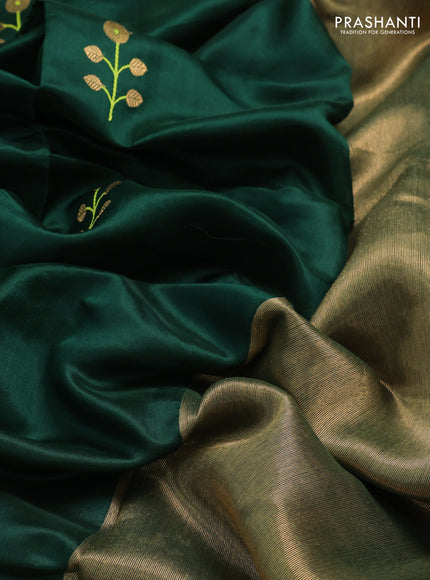 Pure chanderi silk saree bottle green with thread & zari woven buttas and zari woven border