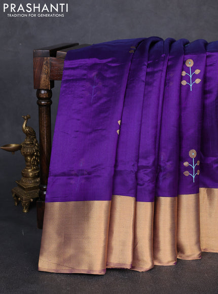 Pure chanderi silk saree violet with thread & zari woven buttas and zari woven border
