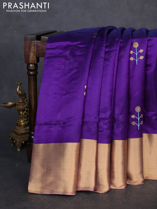 Pure chanderi silk saree violet with thread & zari woven buttas and zari woven border
