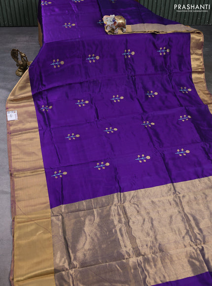 Pure chanderi silk saree violet with thread & zari woven buttas and zari woven border