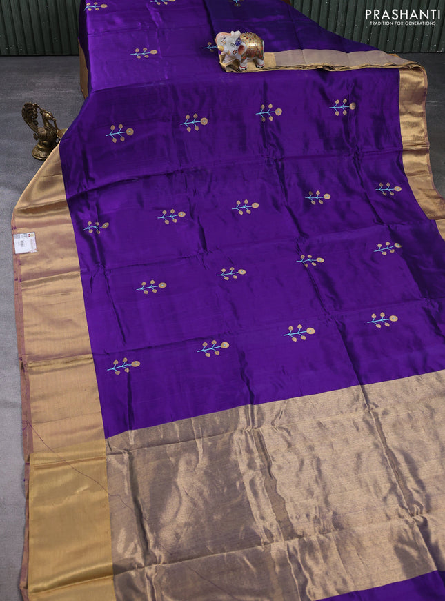 Pure chanderi silk saree violet with thread & zari woven buttas and zari woven border