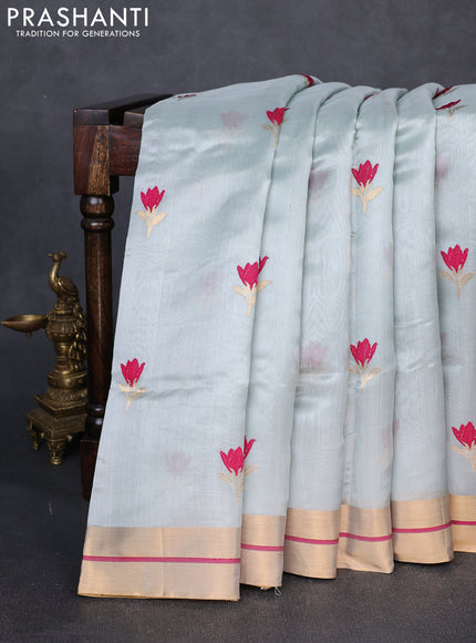 Pure chanderi silk saree pastel blue with thread & zari woven buttas and zari woven border