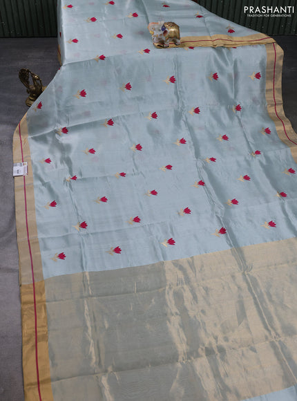 Pure chanderi silk saree pastel blue with thread & zari woven buttas and zari woven border