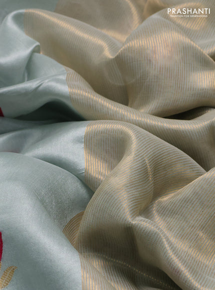 Pure chanderi silk saree pastel blue with thread & zari woven buttas and zari woven border
