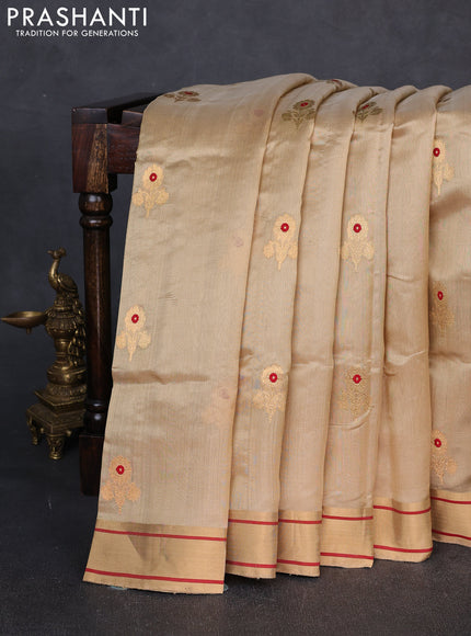 Pure chanderi silk saree sandal with zari woven buttas and zari woven border