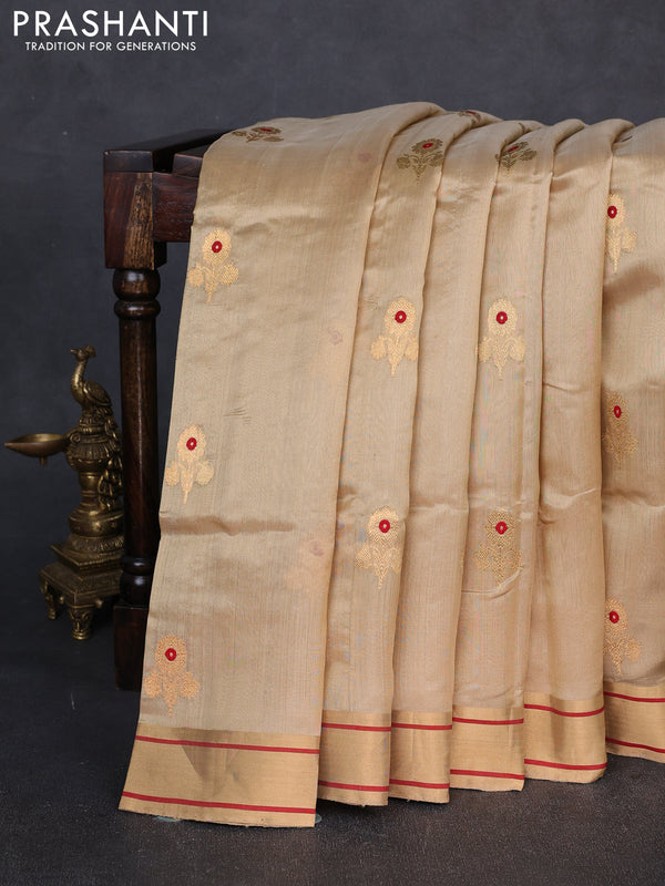 Pure chanderi silk saree sandal with zari woven buttas and zari woven border