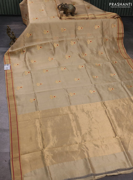 Pure chanderi silk saree sandal with zari woven buttas and zari woven border