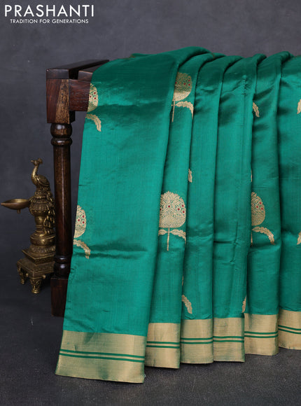 Pure chanderi silk saree green with zari woven buttas and zari woven border