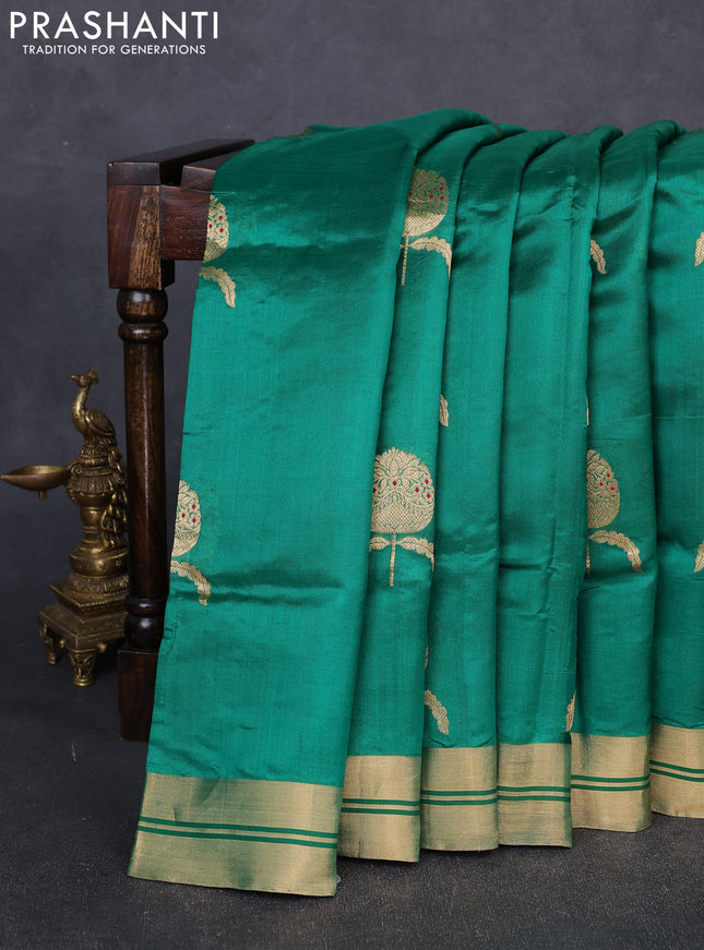 Pure chanderi silk saree green with zari woven buttas and zari woven border