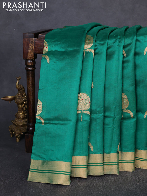 Pure chanderi silk saree green with zari woven buttas and zari woven border