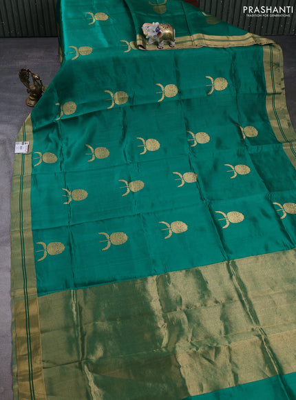 Pure chanderi silk saree green with zari woven buttas and zari woven border