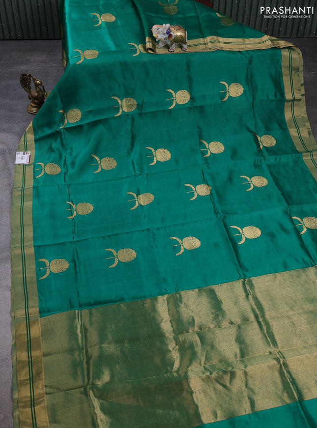 Pure chanderi silk saree green with zari woven buttas and zari woven border