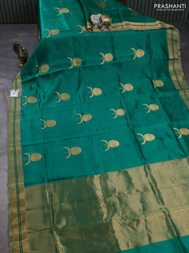 Pure chanderi silk saree green with zari woven buttas and zari woven border