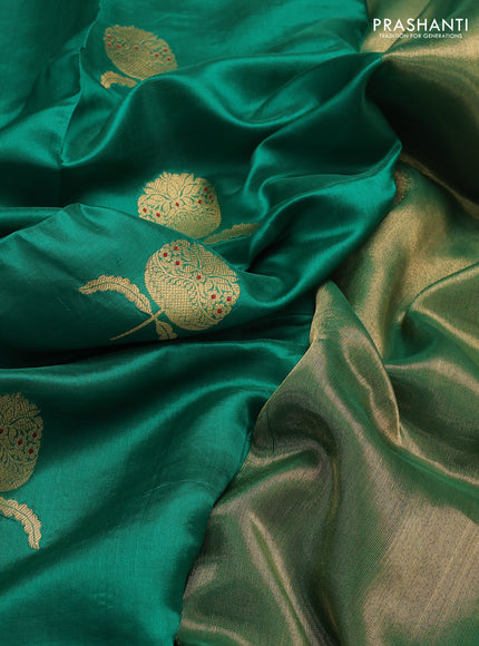 Pure chanderi silk saree green with zari woven buttas and zari woven border