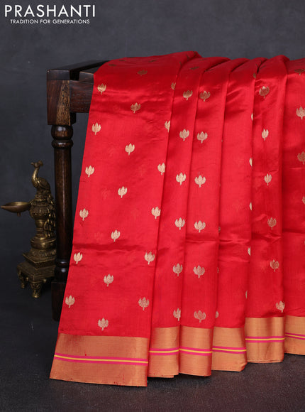 Pure chanderi silk saree red with zari woven buttas and zari woven border