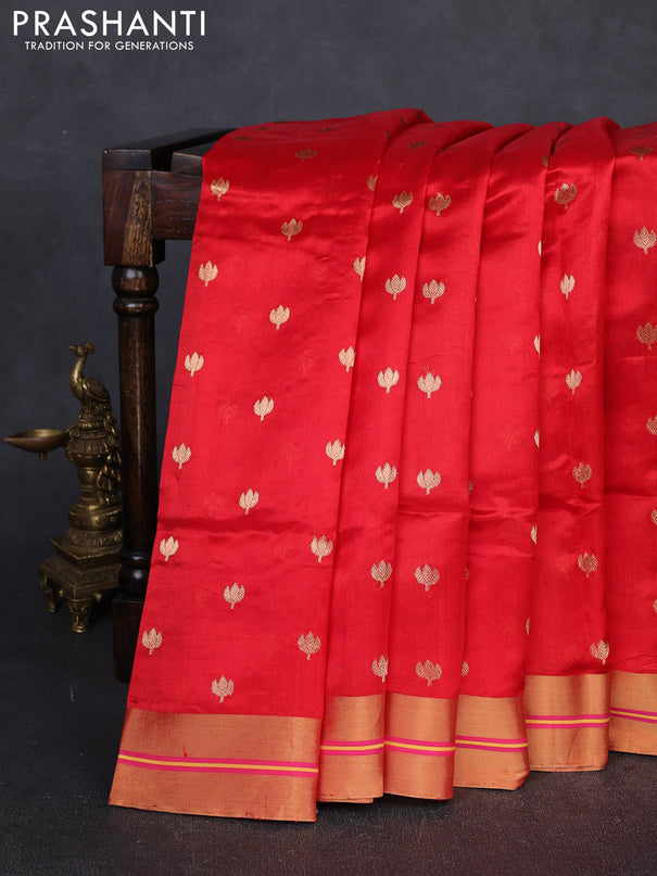 Pure chanderi silk saree red with zari woven buttas and zari woven border
